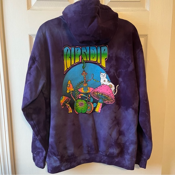 RIPNDIP Blue Purple Lightning Tie-Dye Psychedelic Hoodie Sweatshirtrt - Picture 2 of 5